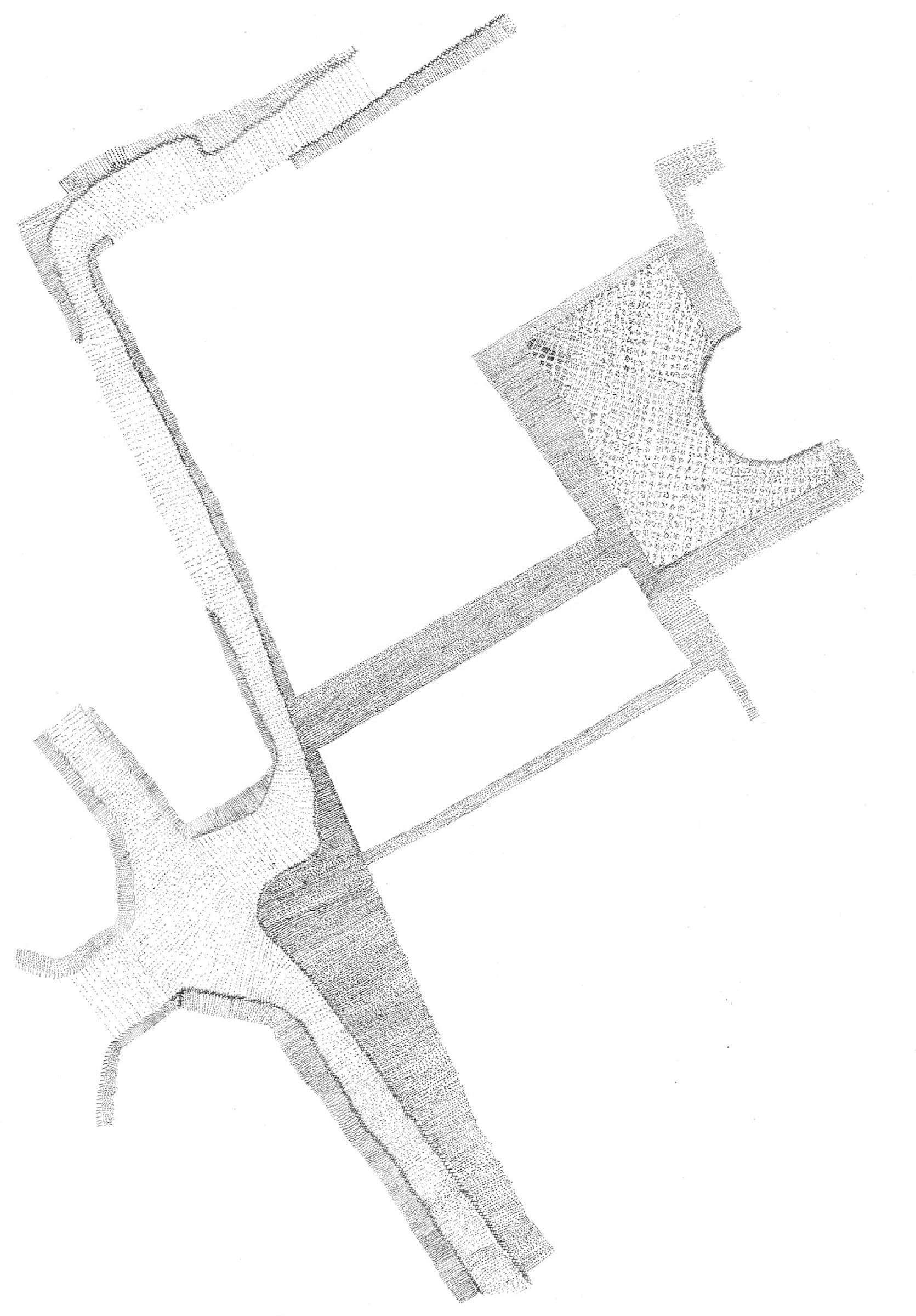 1:500 site, nolli principle, ink on chalk paper, 2026